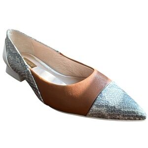 Louise et Cie Pointed Toe Block Heel Pumps Tan Brown Snake Print Size 5.5